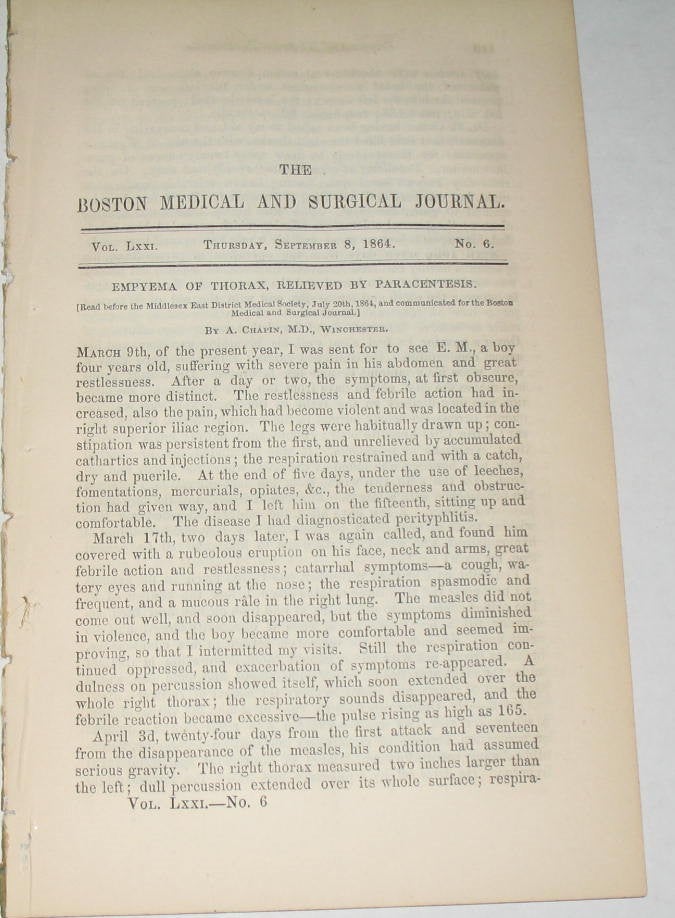 Item #290 The Boston Medical and Surgical Journal. individual article.