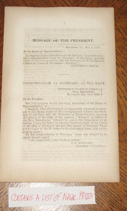 Item #569 Message of the President. Confederate Government, Richmond. February 3, 1865. President...
